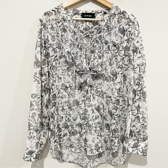 THE KOOPLES French Baroque Ruffled Floral-print Top In Black Size Medium - Picture 2 of 12